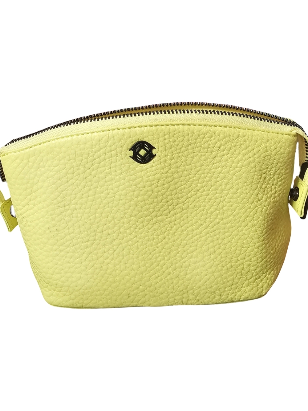Dagne Dover Yellow Pebbled Leather Zip Pouch Cosmetic Bag Travel Organizer